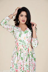 Pure cotton, long-length gota lace summer kurti with three-quarter sleeves, printed combo. XS to XXXL sizes available